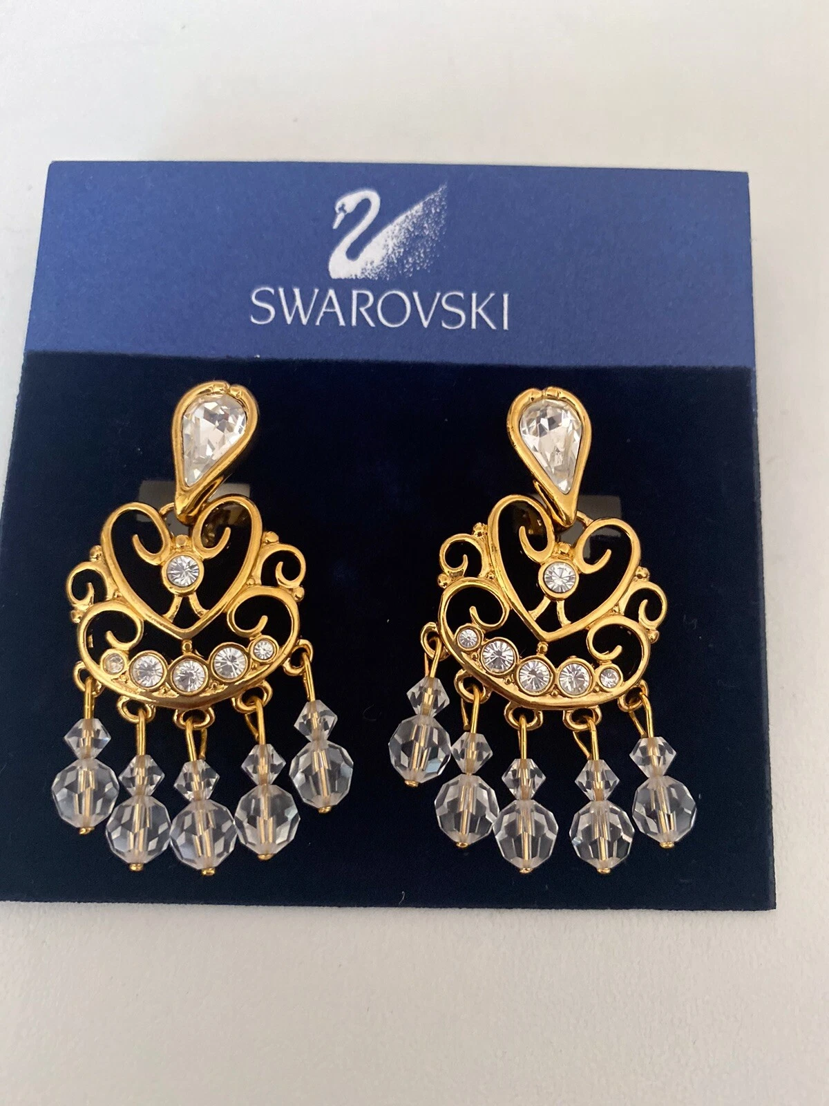 Orecchini Clipon Lampadario Cristallo Swarovski Dichiarazione Vintage