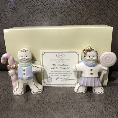NIB Lenox Gingerbread Salt Pepper Boy & Girl Shaker Set Christmas w Certificate