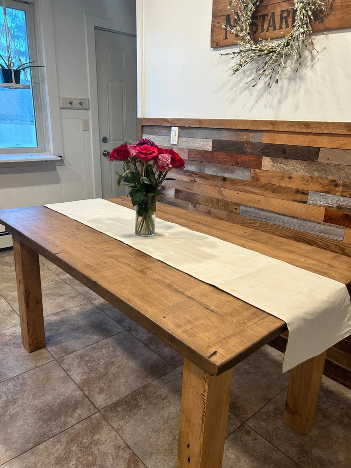 Handmade Dining Table - Greige color solid Oak barn wood top, 10min assembly USA - Image 2 of 4