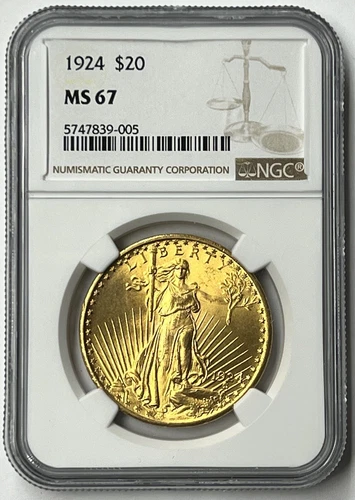 1924-P $20 Saint Gaudens Gold Double Eagle NGC MS67 One Of The Finest