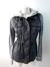 Mudd Womens Gray Full Zip Hooded Cinch Waist Jacket Size S