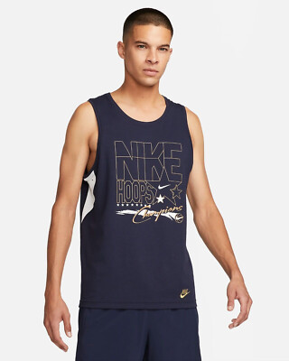 NIKE Men's Dri-fit Primary Graphic Versatile Tank Top, Dark Blue, M