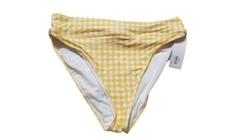 Yellow Check Swim Bottom Banded High Leg Bikini Bottom Swimwear XL NWT Freshwate