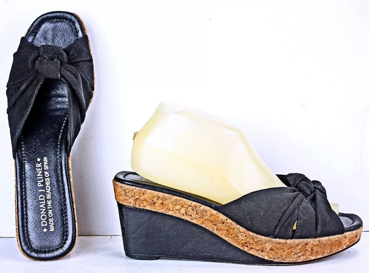 Donald J Pliner Sandals Slides size 8.5 N Black Elastic Platform Wedges WH29