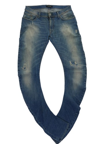 Imperial Cross Herren Jeans Hose Gr.40 blau destroyed Tapered Low Waist Stretch