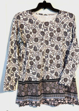 NWOT MED J. Jill Simply Supima Tunic Long Sleeve Blue White Print