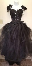 Black Retro Vintage Tulle Wedding Dresses Lace Anke length Cubic Floral