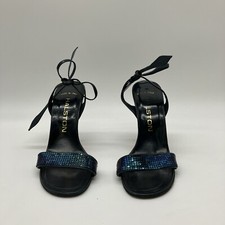 Gorgeous vintage Halston ankle/tie stilettoes w metallic mesh detail sz 7