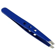 4" Eyebrow Tweezers Slanted Tip Stainless Steel Beauty Tool 3-Hole BLUE