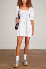 Ganni Printed Smocked Poplin Mini Dress  Size:42 EU/10 US $295 NWT