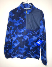 Starter Fleece Half Zip Pullover Mens Small Blue Camo Vintage Camouflage NEW