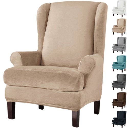Velvet Plush Wing Chair Covers High Stretch Wing Back Slip Cover Furniture Cover