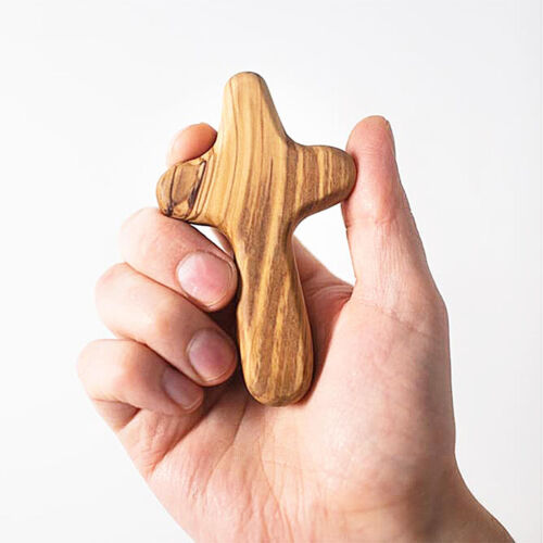 1* Hand Held Cross Mini Olive Wooden Clinging Praying Smooth Surfaces Palm Cross