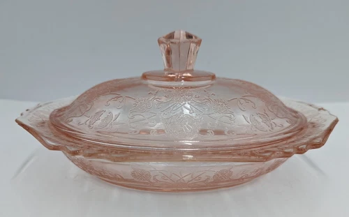 Hazel Atlas Pink Florentine #1 Oval Vegetable Bowl  With Lid Depression Glass