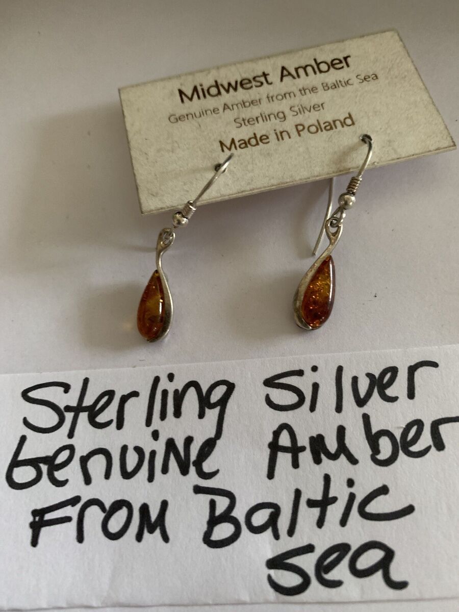 Sterling Silver Baltic Amber Candy Drop Earrings - Green Sterling Silver Baltic Amber Candy Drop Earrings - Green