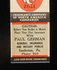 1940s Paul Gehman Insurance and Notary Public Phone 860 Souderton PA Montgomery 