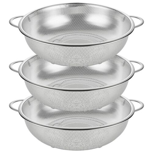 5 Quart Metal Colander Set 3 Stainless Steel Strainers for Kitchen Fine Mesh