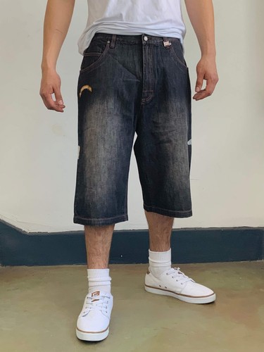 Pantalones cortos de mezclilla naturales para hombre Phat Farm desteñidos negros | nuevos con etiquetas - Imagen 8 de 11