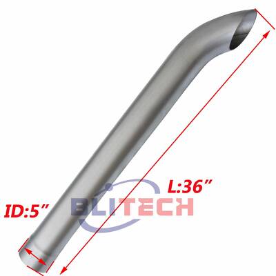 Aluminized Exhaust Stack Curved Pipe 5'' ID x 36'' inch Length Truck Tube