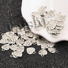 DIY 50 pcs 9x10mm Silver Colored Made with Love Heart Charm Metal Pendant Beads