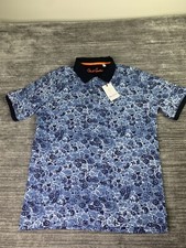 Robert Graham Polo Shirt Mens Large Amaro Short Sleeve Blue Floral / Paisley