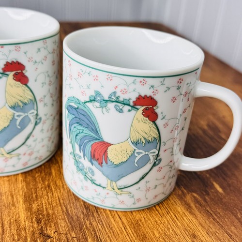 2 x VITAGE Japan Rooster Chicken Coffee Mug 1985 Fabrizio George Good Farmhouse - Picture 3 of 9
