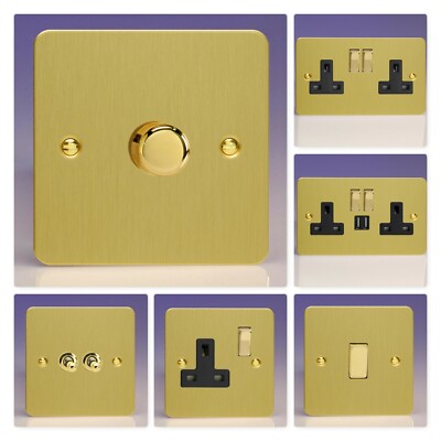 Varilight Ultraflat Messing gebürstet XFBB flach Lichtschalter Steckdose Dimmer Kipp TV