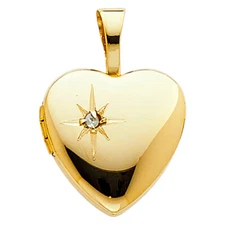 Ioka - 14K Yellow Gold Heart Locket Charm Pendant For Necklace or Chain