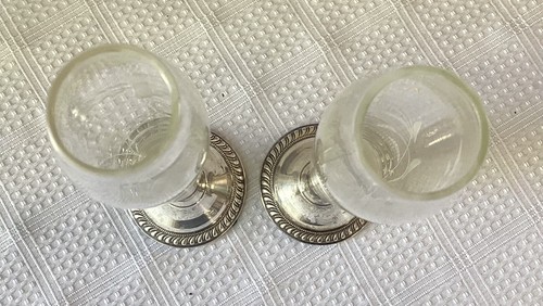 Pair Of Vintage Weighted Sterling Silver Etched Glass Vases, 9 7/8” Tall - Picture 7 of 11