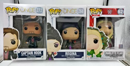 FUNKO POP x3 Once Upon a Time Captain Hook 272 Regina 268 WWE Charlotte Flair 62