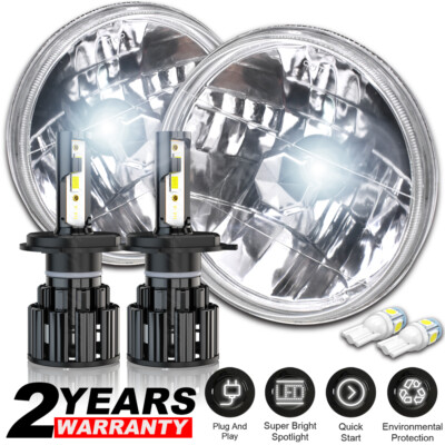 Pair DOT 7 Inch Round Hi/Lo Beam LED Headlights H6024 For Dodge D100 D200