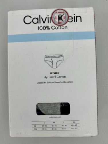 Men's M Calvin Klein 100% Cotton Hip Brief Classic Fit 4-Pack Black White & Grey - Picture 4 of 8