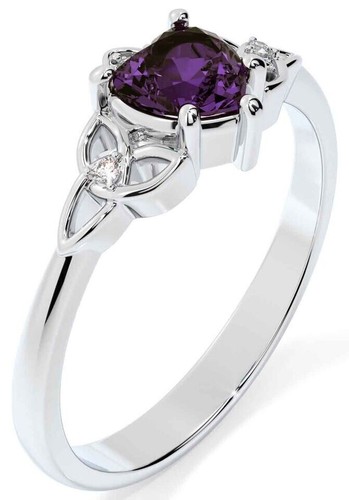 1 Ct Heart Cut Amethyst Vintage Celtic Trinity Knot Ring 14K White Gold Plated - Picture 3 of 4