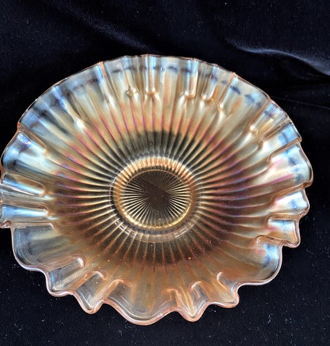 Antike Fenton Ringelblume Karneval Glas glatte Strahlen 3-1 Rüschen Schüssel 8,50" - Bild 1 von 12