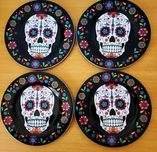 Day  of The Dead  Lot of 4 Sugar Skull Melamine Appetizer Plates