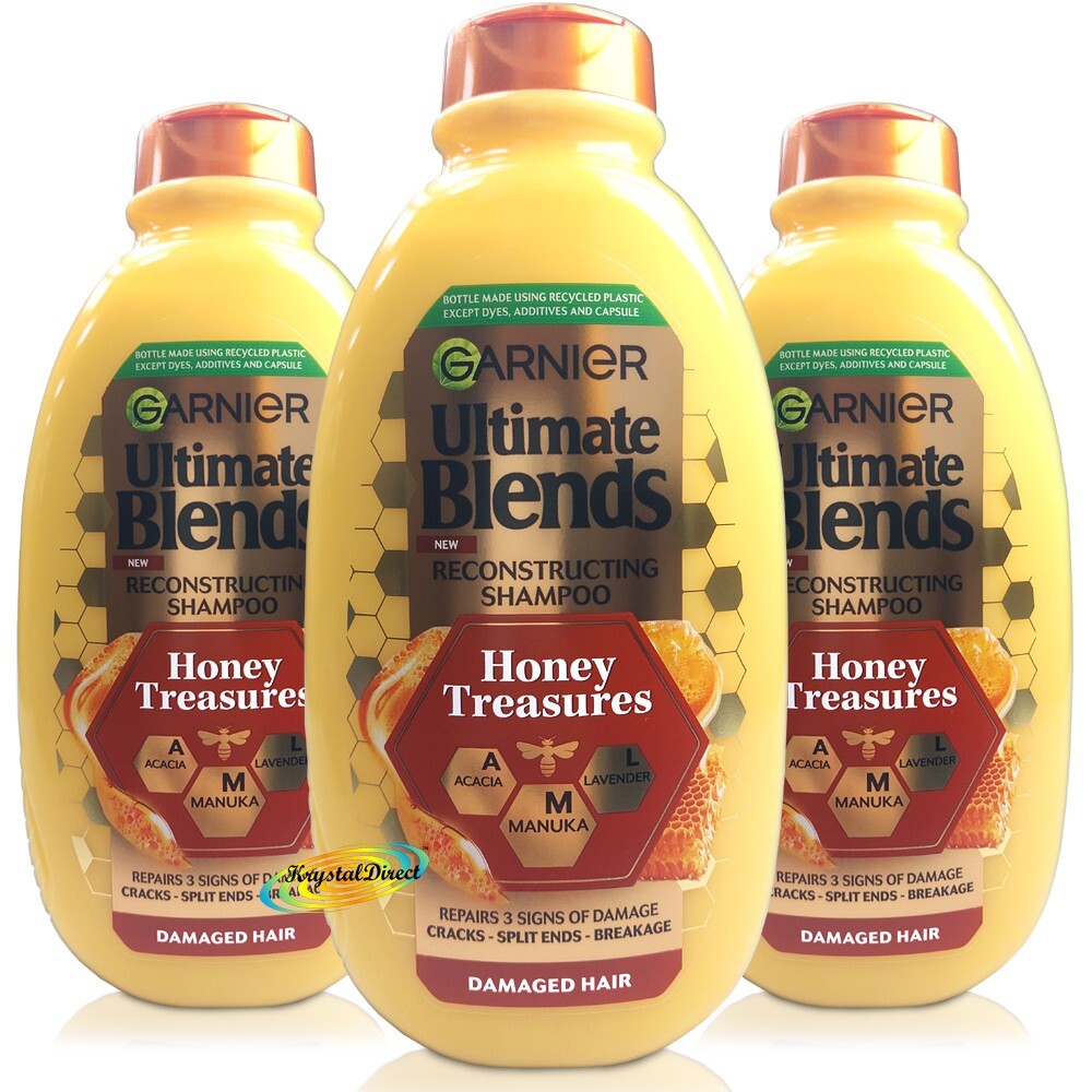 3x Garnier Ultimate Blends Honey Treasures Reconstructing Shampoo 400ml