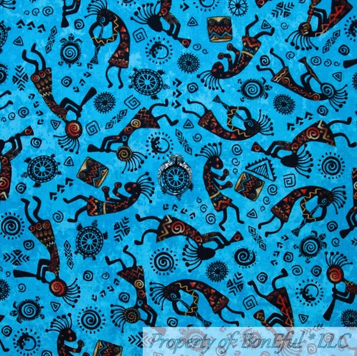 BonEful STOFF FQ Baumwolle Quilt braun Kokopelli Clown Schildkröte amerikanische Musik Flöte - Bild 10 von 13