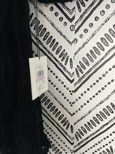 Neu mit Etikett Calvin Klein Damen-Etuikleid schwarz Paisley perforiert Overlay Glocke Größe 6 - Bild 7 von 10