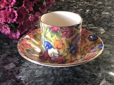Royal Winton Grimwades Made In England Sweet Pea Can Shape Demitasse Cup Saucer 