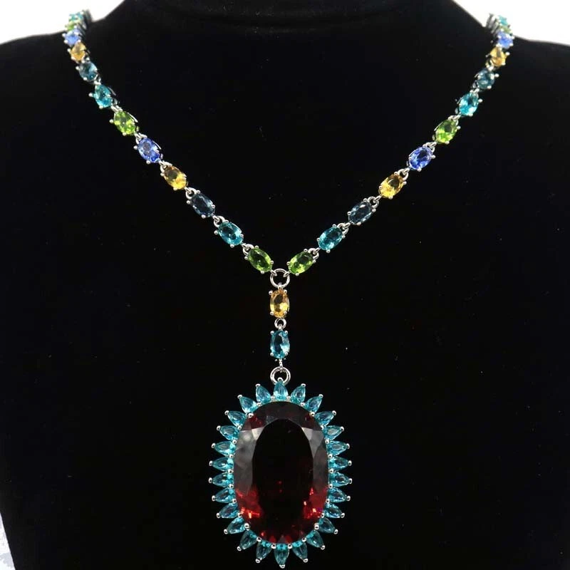 Collar de plata multicolor grande peridoto aguamarina citrino mujer 18,5" Foto 2 de 2