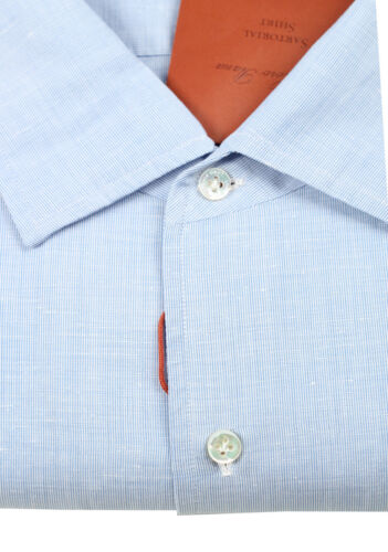 Camicia cotone lino blu massiccio Loro Piana taglia 42 IT/16 1/2 USA nuova con etichette - Foto 3 di 3