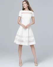 WHBM White House Black Market White Banded Fit Flare Dress 12 Bridal Shower NWD