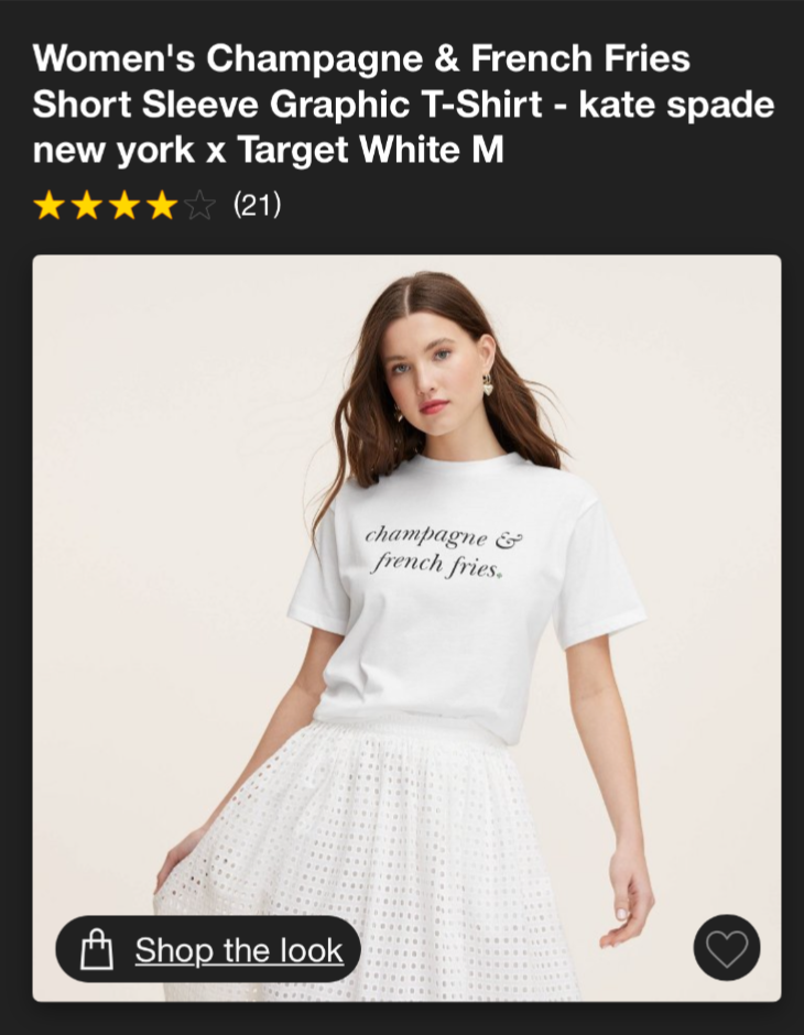 Kate Spade x Target / Champagne and French Fries T-shirt XSmall | eBay