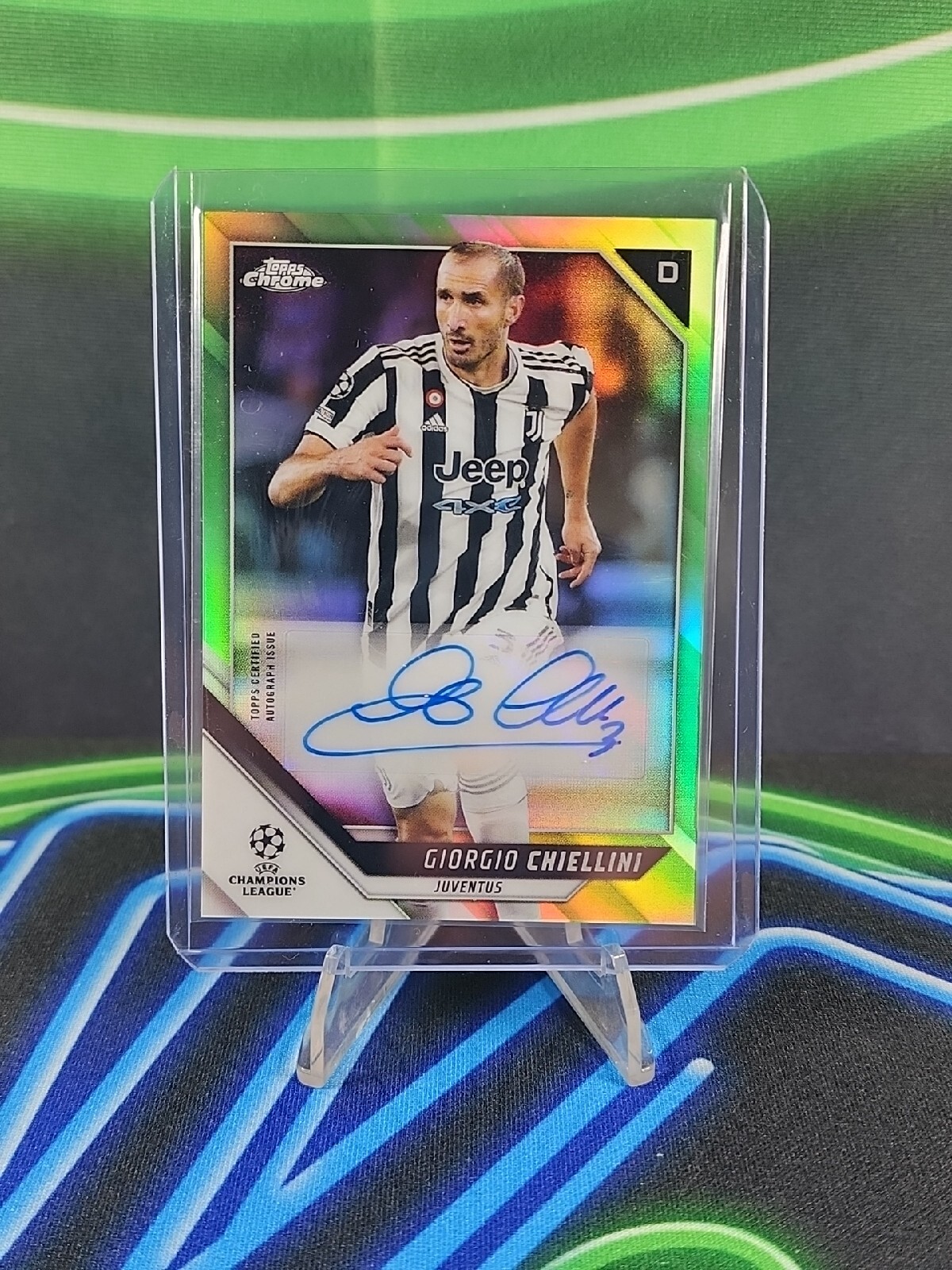 2021/22 Topps Chrome UEFA Neon Green Refractor Giorgio Chiellini Auto (48/99)