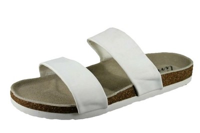 Linea Damen-Sandalen UK 8 weiß zwei Riemen Wildleder gefüttert versunkenes Fußbett flach Schieber