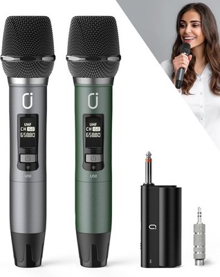 Professional UHF Dual Wireless Dynamic Microphone System Rechargeable Receiver