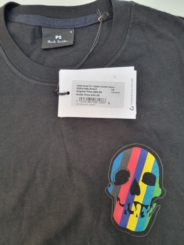 Paul Smith Mens T Shirt Slim Fit Stripe Skull Black T-Shirt, Size Small. rrp £65 - Picture 4 of 9