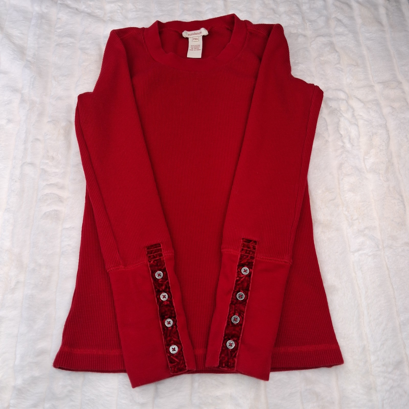 Sundance Thermal Waffle Red Long Sleeve Women's XSP Layering Boho