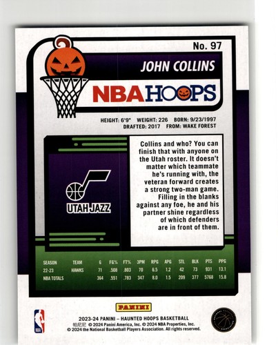 2023-24 Hoops Haunted Hoops #97 John Collins - Picture 2 of 2