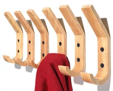 Wooden Wall Hooks, 6 Pack Wood Hooks Wall Mounted, Modern Coat Hooks, Heavy D...